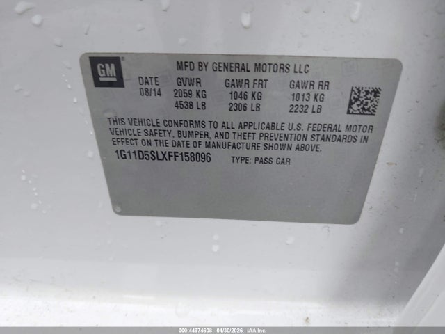 Продажа на аукционе авто 2015 Chevrolet Malibu 2lt, vin: 1G11D5SLXFF158096, номер лота: 44974608