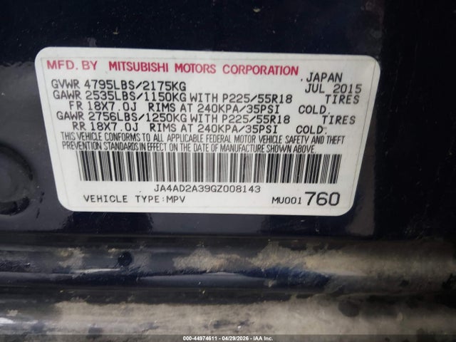 Продажа на аукционе авто 2016 Mitsubishi Outlander Es, vin: JA4AD2A39GZ008143, номер лота: 44974611