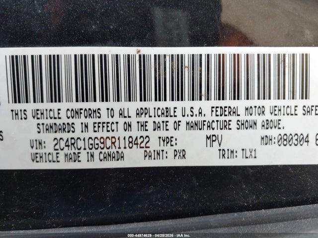 Aukcja sprzedaży 2012 Chrysler Town & Country Limited, vin: 2C4RC1GG9CR118422, numer aukcji: 44974629