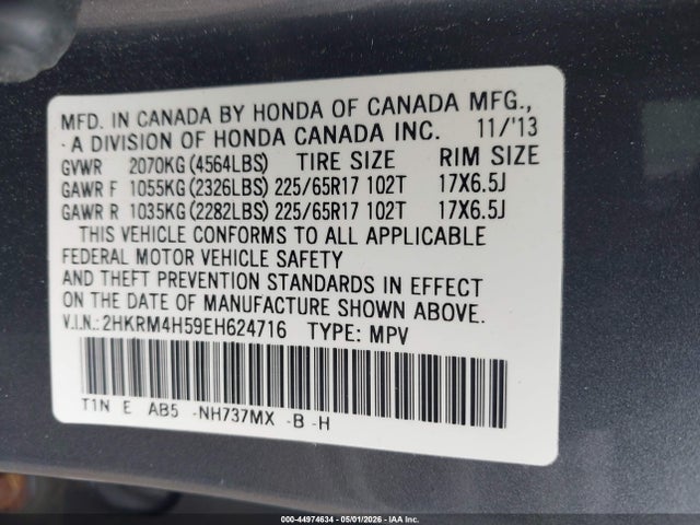 Aukcja sprzedaży 2014 Honda Cr-v Ex, vin: 2HKRM4H59EH624716, numer aukcji: 44974634
