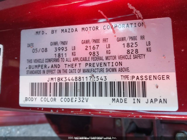 Продажа на аукционе авто 2008 Mazda Mazda3 S Sport, vin: JM1BK344881172543, номер лота: 44974656