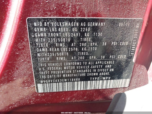 Aukcja sprzedaży 2014 Volkswagen Tiguan Se, vin: WVGBV3AX3EW118468, numer aukcji: 44974657