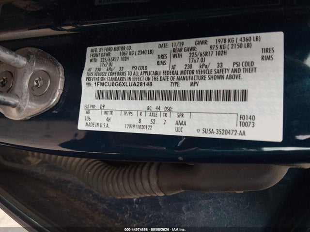 Продаж на аукціоні авто 2020 Ford Escape Se, vin: 1FMCU0G6XLUA28148, номер лоту: 44974658