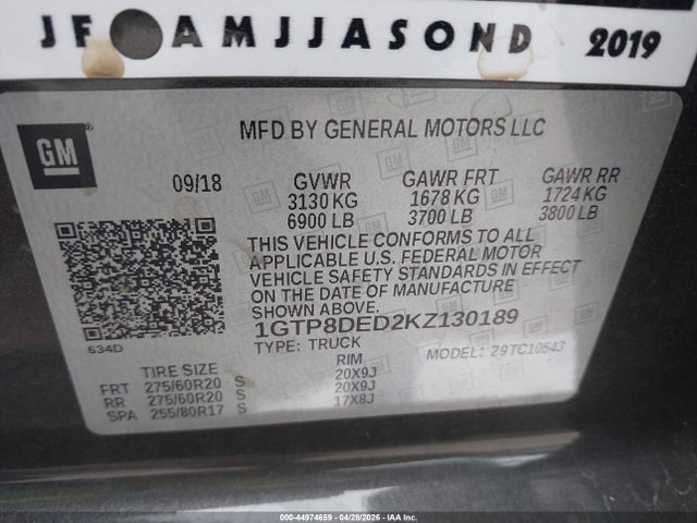 Продажа на аукционе авто 2019 Gmc Sierra 1500 Slt, vin: 1GTP8DED2KZ130189, номер лота: 44974659