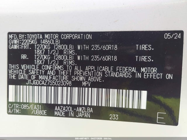 Продаж на аукціоні авто 2025 Lexus Nx 250 Premium, vin: JTJGDCAZ7S5023098, номер лоту: 44974671