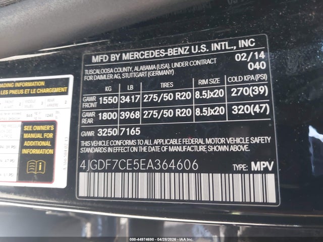 Продаж на аукціоні авто 2014 Mercedes-benz Gl 450 4matic, vin: 4JGDF7CE5EA364606, номер лоту: 44974690
