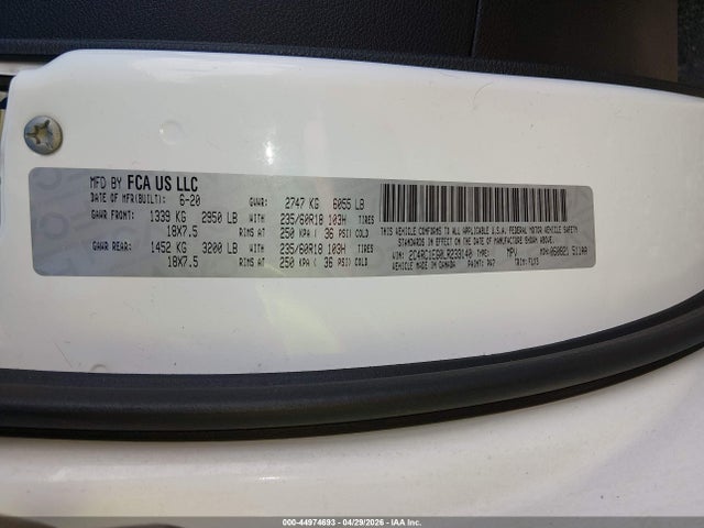 2020 Chrysler Pacifica Touring L Plus მანქანა იყიდება აუქციონზე, vin: 2C4RC1EG0LR233140, აუქციონის ნომერი: 44974693