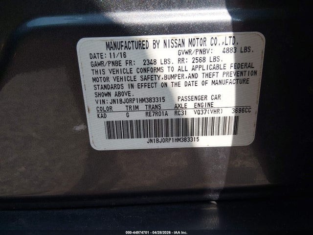 Aukcja sprzedaży 2017 Infiniti Qx50, vin: JN1BJ0RP1HM383315, numer aukcji: 44974701