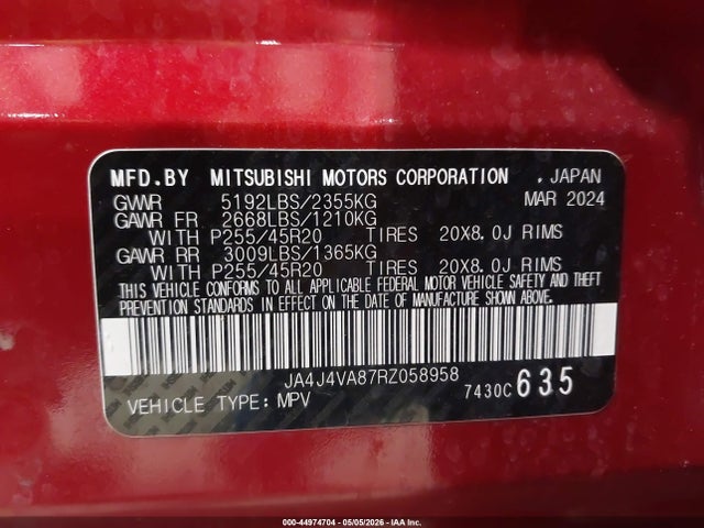 Aukcja sprzedaży 2024 Mitsubishi Outlander Se 2.5 S-awc, vin: JA4J4VA87RZ058958, numer aukcji: 44974704