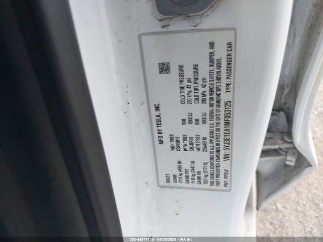 Aukcja sprzedaży 2021 Tesla Model 3 Standard Range Plus Rear-wheel Drive, vin: 5YJ3E1EA1MF053125, numer aukcji: 44974710