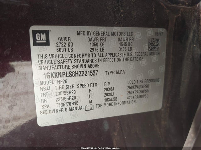 2017 Gmc Acadia Denali მანქანა იყიდება აუქციონზე, vin: 1GKKNPLS8HZ321537, აუქციონის ნომერი: 44974714