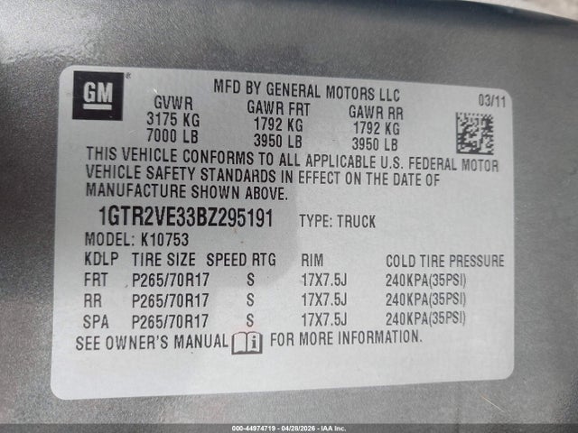 Aukcja sprzedaży 2011 Gmc Sierra 1500 Sle, vin: 1GTR2VE33BZ295191, numer aukcji: 44974719