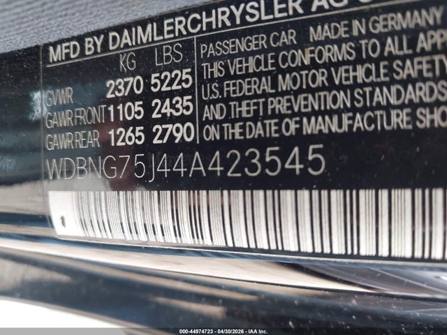 44974723 :رقم المزاد ، WDBNG75J44A423545 vin ، 2004 Mercedes-benz S 500 مزاد بيع