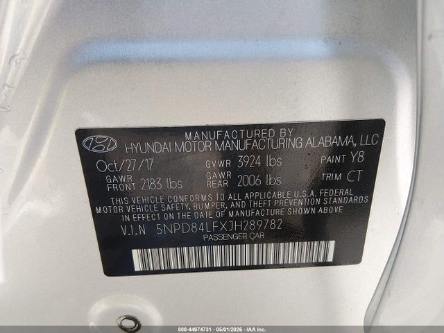 2018 Hyundai Elantra Limited მანქანა იყიდება აუქციონზე, vin: 5NPD84LFXJH289782, აუქციონის ნომერი: 44974731