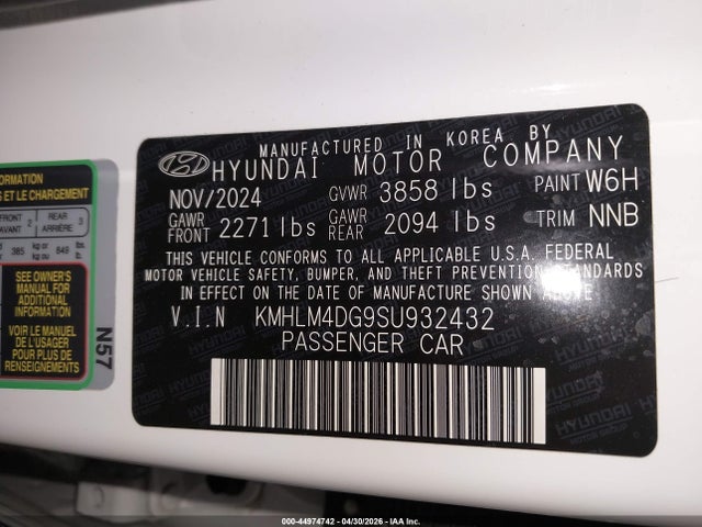 2025 Hyundai Elantra Sel Sport მანქანა იყიდება აუქციონზე, vin: KMHLM4DG9SU932432, აუქციონის ნომერი: 44974742