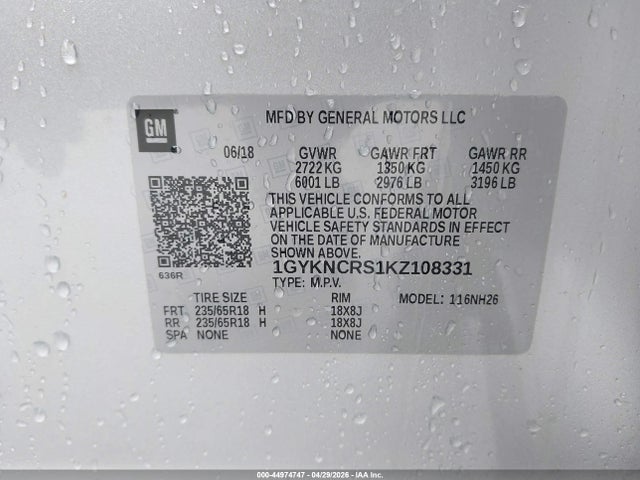 Продажа на аукционе авто 2019 Cadillac Xt5 Luxury, vin: 1GYKNCRS1KZ108331, номер лота: 44974747