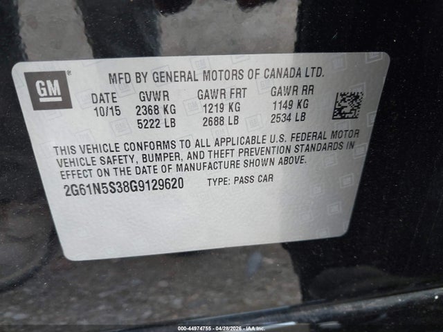 44974755 :رقم المزاد ، 2G61N5S38G9129620 vin ، 2016 Cadillac Xts Luxury Collection مزاد بيع