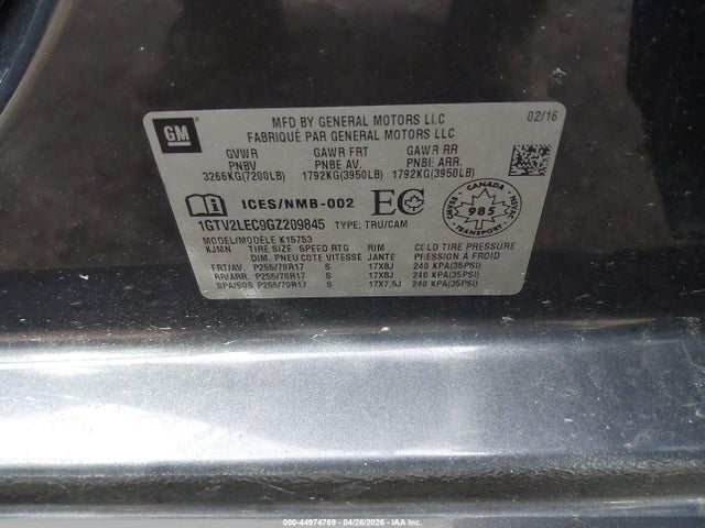 Aukcja sprzedaży 2016 Gmc Sierra 1500, vin: 1GTV2LEC9GZ209845, numer aukcji: 44974769