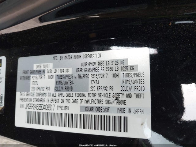 Продажа на аукционе авто 2011 Mazda Cx-7 I Sv, vin: JM3ER2A53B0408617, номер лота: 44974782