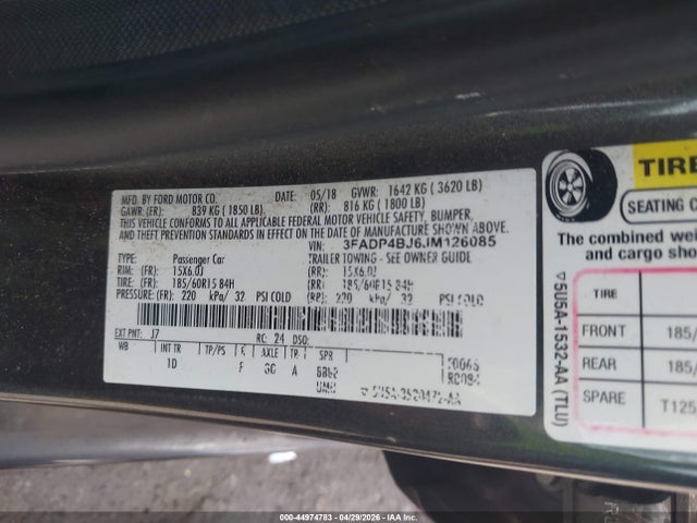 Aukcja sprzedaży 2018 Ford Fiesta Se, vin: 3FADP4BJ6JM126085, numer aukcji: 44974783