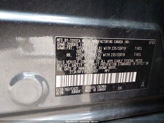 2023 Toyota Rav4 Xle Premium მანქანა იყიდება აუქციონზე, vin: 2T3A1RFV1PC373807, აუქციონის ნომერი: 44974787
