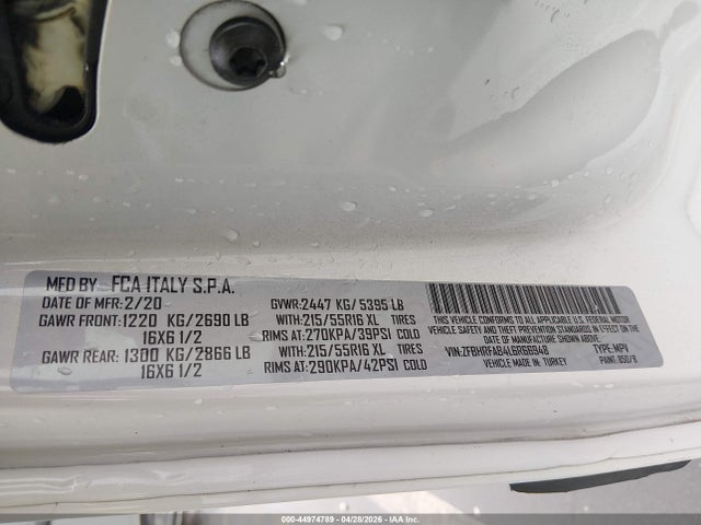 2020 Ram Promaster City Tradesman მანქანა იყიდება აუქციონზე, vin: ZFBHRFAB4L6R66948, აუქციონის ნომერი: 44974789