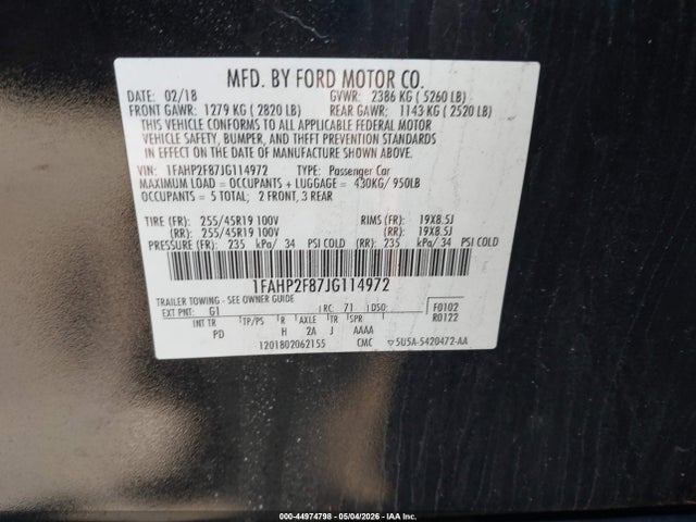 Ford Taurus Limited 2018 1FAHP2F87JG114972 Image 9