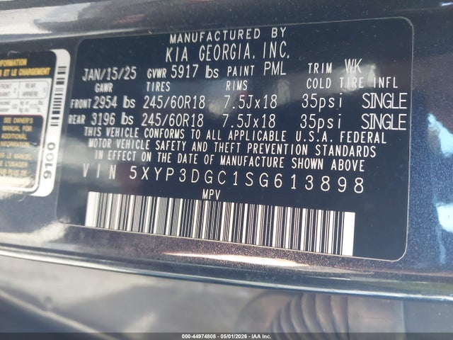 44974808 :رقم المزاد ، 5XYP3DGC1SG613898 vin ، 2025 Kia Telluride Ex X-pro مزاد بيع