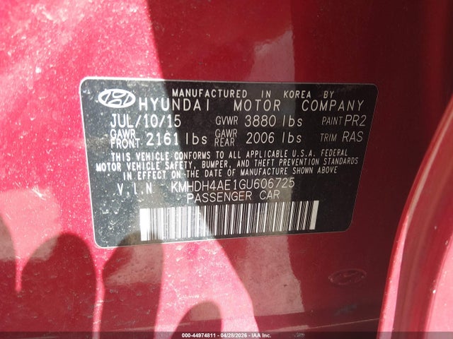 KMHDH4AE1GU606725 Hyundai ELANTRA SE