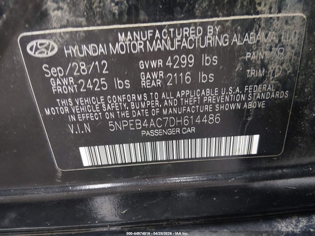 Продажа на аукционе авто 2013 Hyundai Sonata Gls, vin: 5NPEB4AC7DH614486, номер лота: 44974816