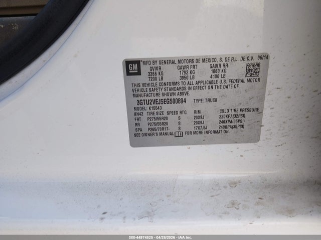 Продажа на аукционе авто 2014 Gmc Sierra 1500 Slt, vin: 3GTU2VEJ5EG500894, номер лота: 44974825