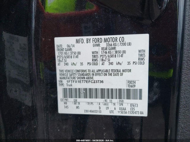 Продажа на аукционе авто 2014 Ford F-150 Xlt, vin: 1FTFX1ET7EFC23736, номер лота: 44974851