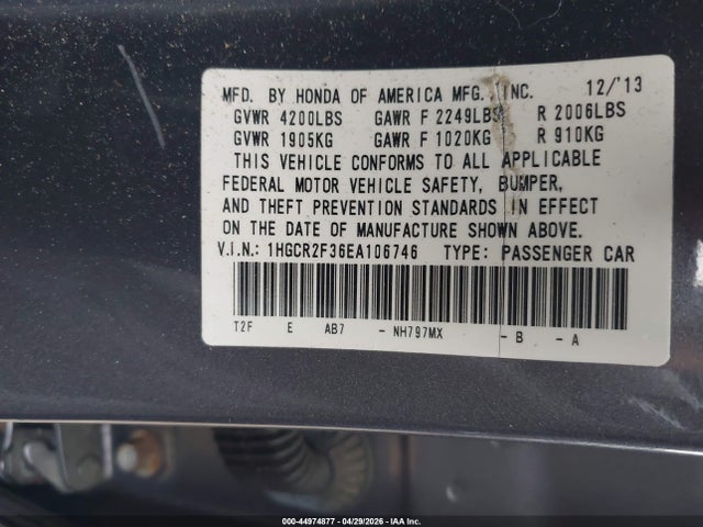 44974877 :رقم المزاد ، 1HGCR2F36EA106746 vin ، 2014 Honda Accord Lx مزاد بيع