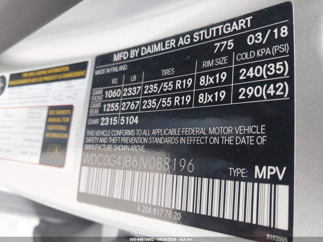 Aukcja sprzedaży 2018 Mercedes-benz Glc 300, vin: WDC0G4JB6JV088196, numer aukcji: 44974902