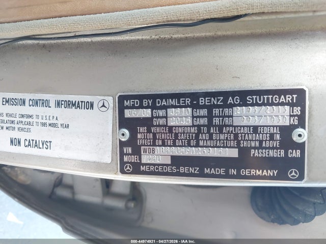 Aukcja sprzedaży 1985 Mercedes-benz 300 Dt, vin: WDBAB33C5FA269151, numer aukcji: 44974921