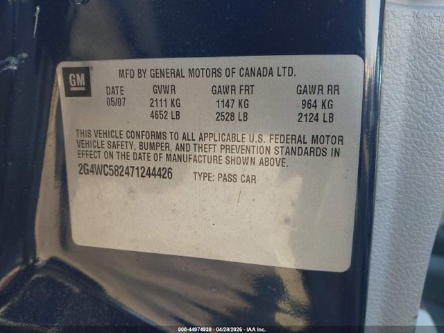 Продаж на аукціоні авто 2007 Buick Lacrosse Cx, vin: 2G4WC582471244426, номер лоту: 44974939