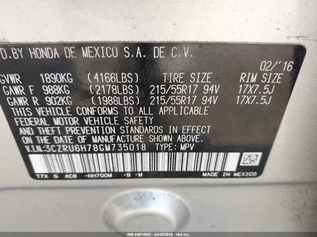 3CZRU6H78GM735018 Honda Hr-v Ex-l