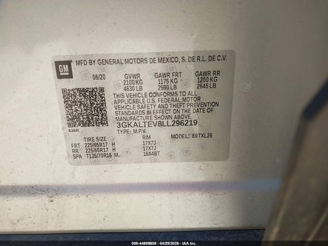 Продаж на аукціоні авто 2020 Gmc Terrain Awd Sle, vin: 3GKALTEV8LL296219, номер лоту: 44974955