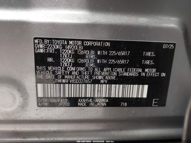 Aukcja sprzedaży 2025 Toyota Rav4 Hybrid Xle, vin: JTMRWRFV8SD327657, numer aukcji: 44974980