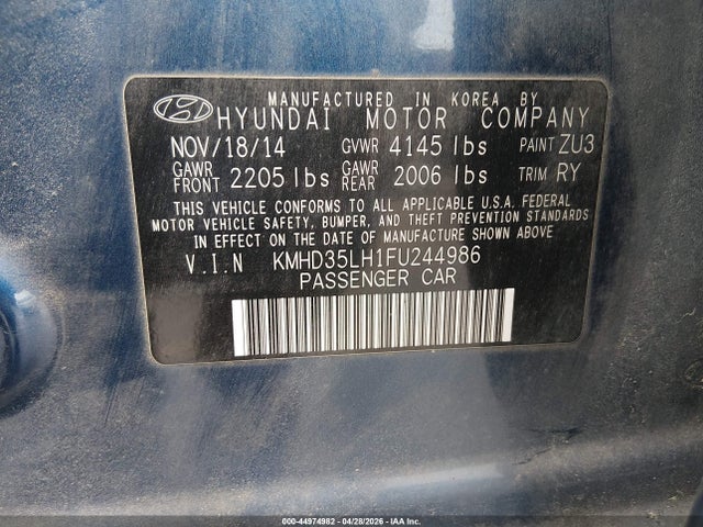 Продажа на аукционе авто 2015 Hyundai Elantra Gt, vin: KMHD35LH1FU244986, номер лота: 44974982