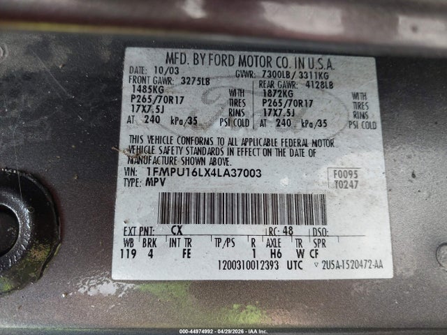 Продажа на аукционе авто 2004 Ford Expedition Nbx/xlt, vin: 1FMPU16LX4LA37003, номер лота: 44974992