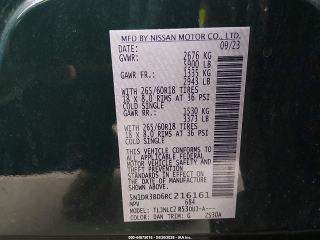 Продаж на аукціоні авто 2024 Nissan Pathfinder Rock Creek 4wd, vin: 5N1DR3BD6RC216161, номер лоту: 44975016