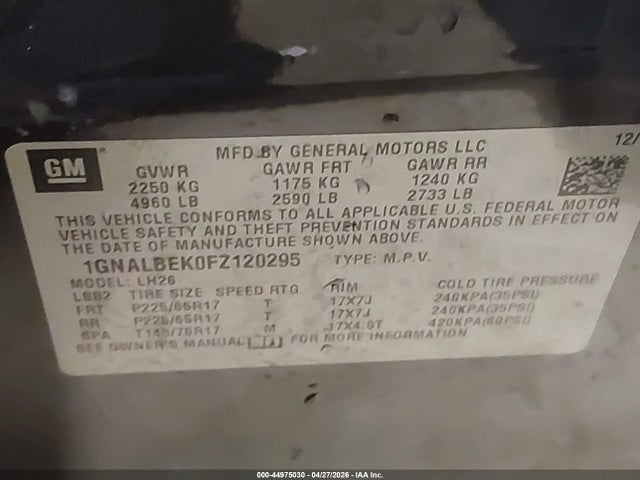 1GNALBEK0FZ120295 Chevrolet EQUINOX 1LT