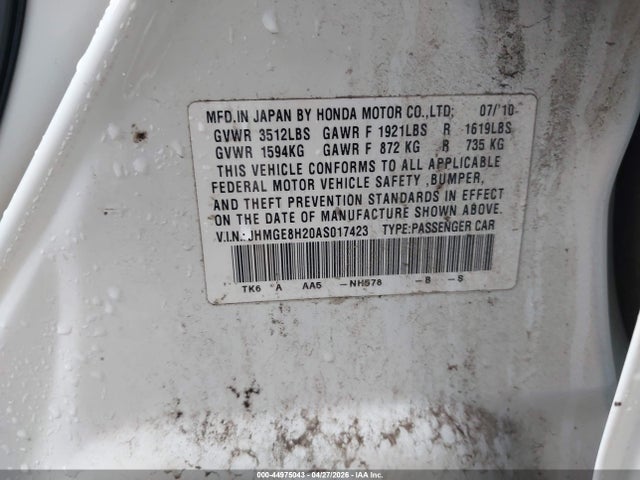 Продажа на аукционе авто 2010 Honda Fit, vin: JHMGE8H20AS017423, номер лота: 44975043