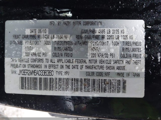 Aukcja sprzedaży 2010 Mazda Cx-7 I Sv, vin: JM3ER2WM6A0336360, numer aukcji: 44975045