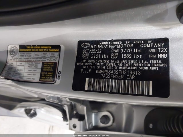 2023 Hyundai Venue Se მანქანა იყიდება აუქციონზე, vin: KMHRB8A39PU219613, აუქციონის ნომერი: 44975048
