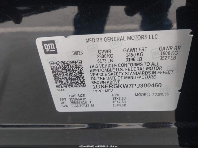 2023 Chevrolet Traverse Fwd Lt Cloth მანქანა იყიდება აუქციონზე, vin: 1GNERGKW7PJ300460, აუქციონის ნომერი: 44975072