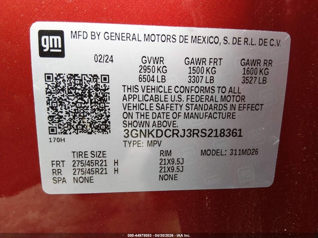 Продажа на аукционе авто 2024 Chevrolet Blazer Ev Eawd Rs, vin: 3GNKDCRJ3RS218361, номер лота: 44975083
