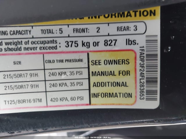 1FADP3F24FL283653 Ford FOCUS SE