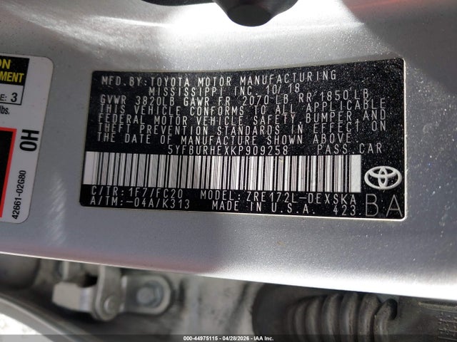 44975115 :رقم المزاد ، 5YFBURHEXKP909258 vin ، 2019 Toyota Corolla Se مزاد بيع